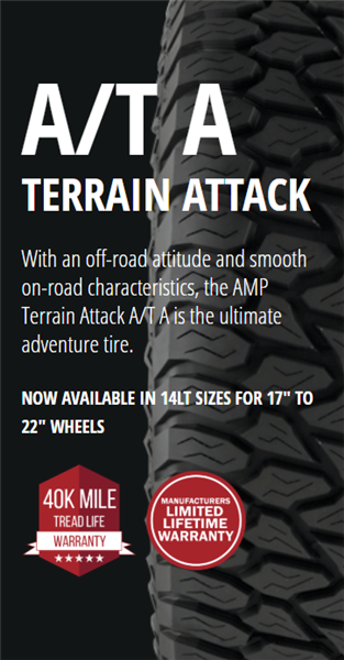 AMP TERRAIN ATTACK A/T A 285/70R17 121/118R LR E 80PSI MAX