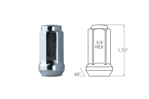 ACORN BULGE CLOSED END (LONG) 9/16 IN 18RH CHROME 3/4 IN 1.75 IN