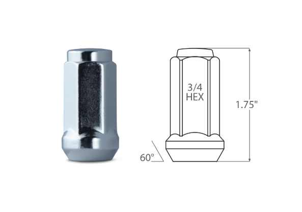 ACORN BULGE CLOSED END (XL) 9/16 IN. -18RH CHROME 3/4 IN. 1.90 IN.