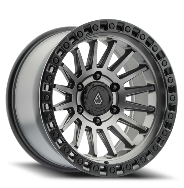 ARENA A101 MESA 17x9 6X135 -12MM SATIN GUN METAL CENTER SATIN BLACK LIP