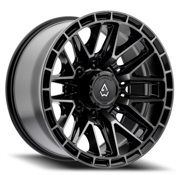 ARENA A114 BATTLE 22X10 8X180 -18MM GLOSSY BLACK MACHINED DDT FACE AND LIP
