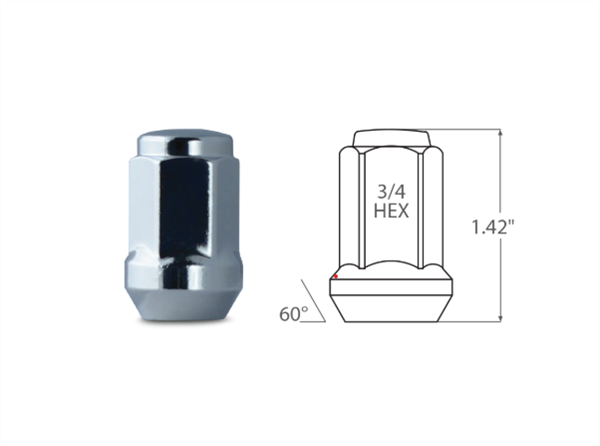 CLOSED LUGNUT 12X1.5 LONG CHROME BULGE ACORN