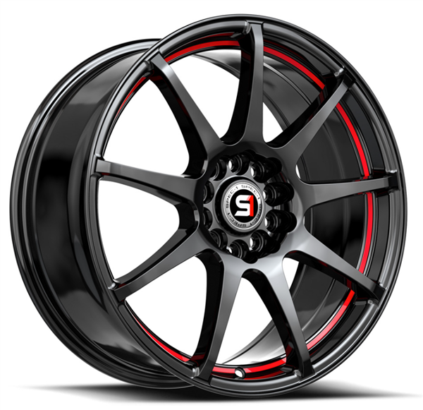 Spec-1 SP-67 18x8.0 5x114.3 5x120 +38 Cb 73.1 Gloss Black & Red Line