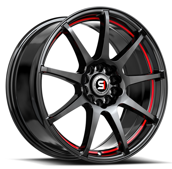 Spec-1 SP-67 18x8.0 4x100 4x114.3 +38 Cb 73.1 Gloss Black & Red Line