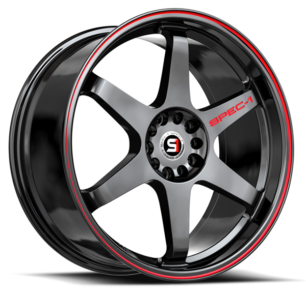 Spec-1 SPT-33 17x8.0 5x100 5x114.3 +38 Cb 73.1 Gloss Black & Red Line