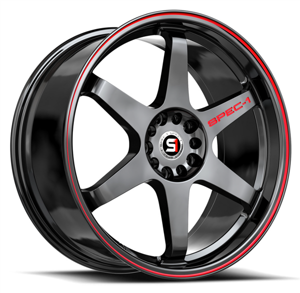 Spec-1 SPT-33 17x8.0 4x100 4x114.3 +38 Cb 73.1 Gloss Black & Red Line