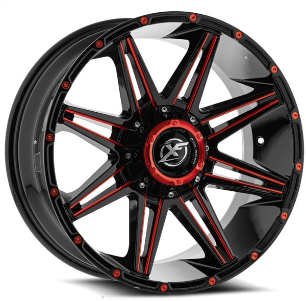 XF Off-Road XF-220 22x12 6x135 6x139.7 -44 Cb 106.4 Gloss Black & Red Milled